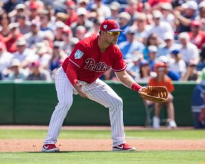 With runners on, Rhys Hoskins could wear mask at first base