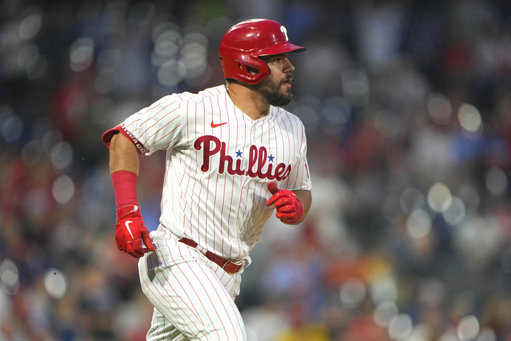 Houston, United States. 28th Apr, 2023. Philadelphia Phillies designated  hitter KYLE SCHWARBER batting in the first inning during the MLB game  between the Philadelphia Phillies and the Houston Astros on Friday, April