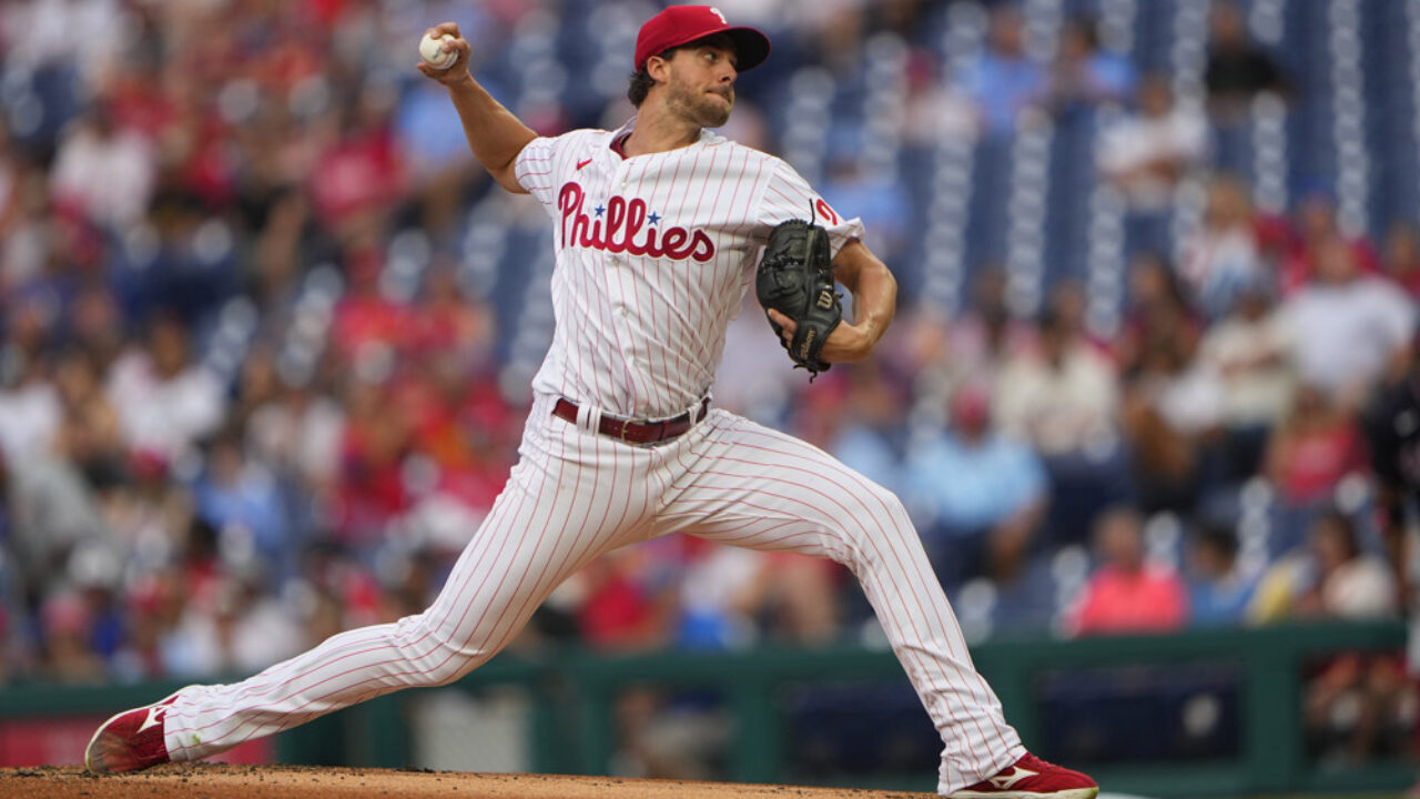 Los Angeles, United States. 15th May, 2022. Philadelphia Phillies pitcher Aaron  Nola (27) pitches during a MLB baseball game against the Los Angeles  Dodgers, Sunday, May. 15, 2022, in Los Angeles. The